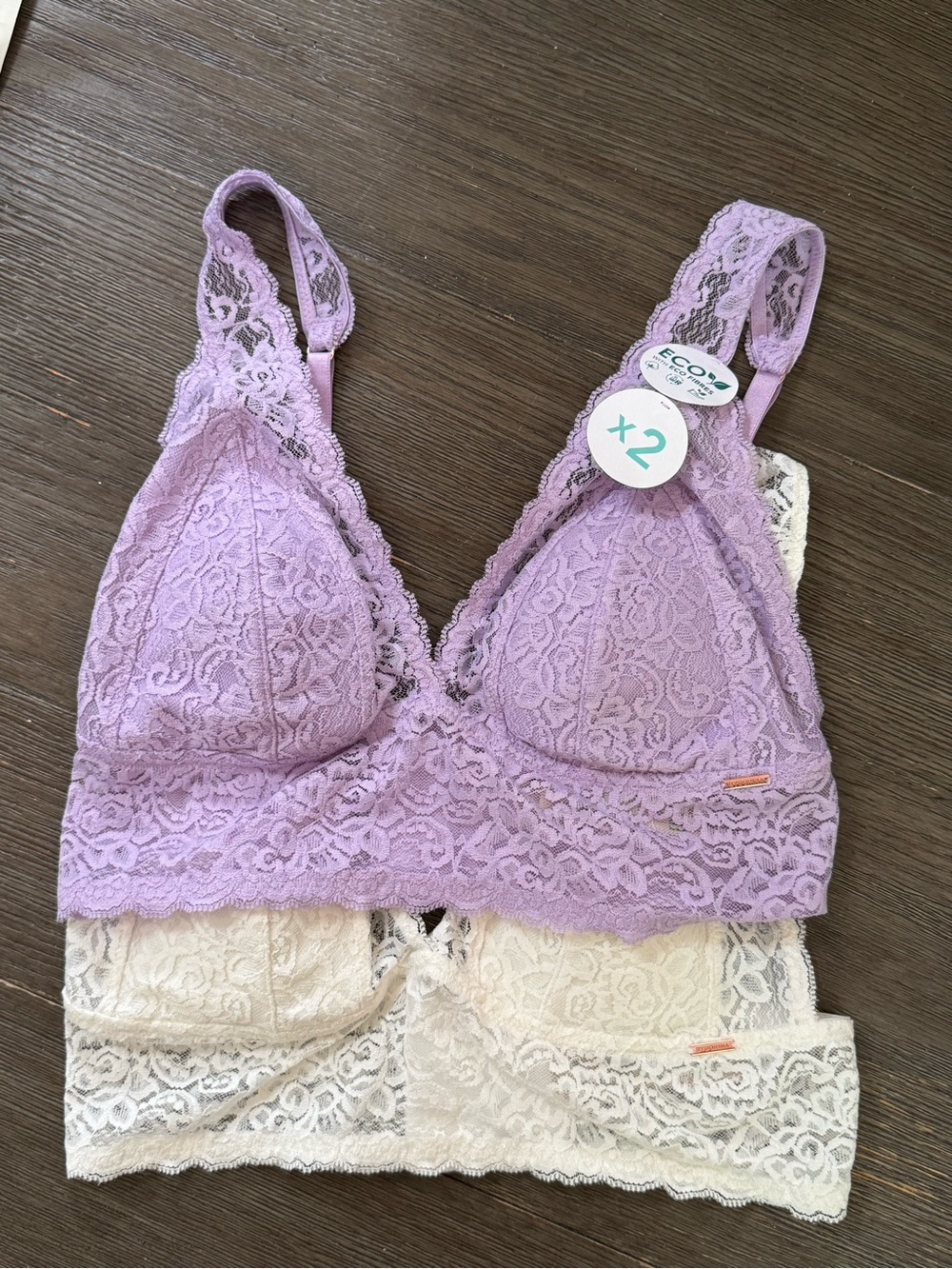 Soft Lace Bralette Set — Lavender & Cream